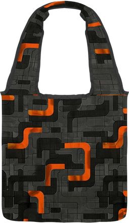 Generic Black Orange Maze Reversible Canvas Shoulder Tote - Double-Sided Print, 12oz Cotton, 27cm Drop, Fold-Flat Bag for Travel, Shopping, Street Outings