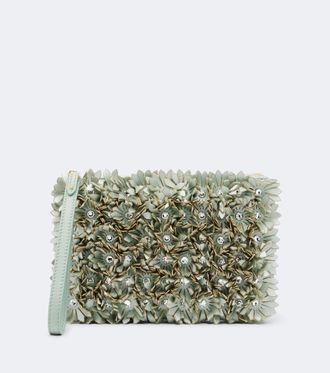 Valentino Garavani Small floral-appliqu&eacute; leather pouch