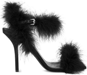 Moschino feather-embellished sandals - women - Calf Leather/Silk/Goat Skin/Viscose - 38 - Black