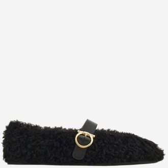 Ferragamo Gancini Ornamental Ballet Flats In Shearling