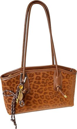 Generic Womens Suede Shoulder Bag, Leopard Print Tote Bag with Exquisite Pendant, Smooth Zipper Closure, Applies to Daily Uses like School (brown,32 * 9 * 16c