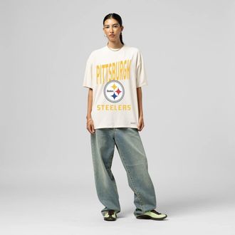 Mitchell & Ness Womens Mitchell & Ness Cream Pittsburgh Steelers Logo Rise Boyfriend T-Shirt at Nordstrom, Size Xx-Large