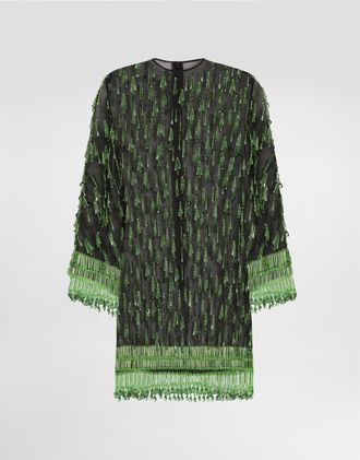 Dolce & Gabbana Short Flared Organza Dress With Embroidery - Woman Dresses Multi-colored 44