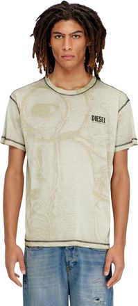 Diesel Hemp-cotton T-shirt with all-over print - T-Shirts - Man - Grey