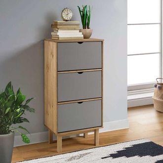 vidaXL Zapatero Con 3 Cajones Otta Madera Maciza Pino Marr&oacute;n Y Gris Vidaxl