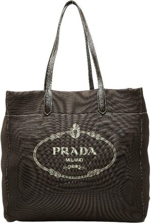 Prada Canapa Brown Leather Mesh Tote Bag (Pre-Owned)