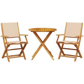 vidaXL Juego De Bistro De 3 Piezas Tela Y Madera Maciza Bej Vidaxl