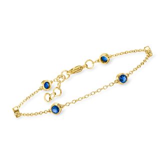 RS Pure by Ross-Simons Bezel-Set Lab-Grown Sapphire Station Bracelet in 18kt Gold Over Sterling