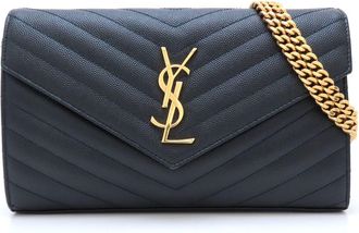 Saint Laurent Black Leather Chain/Shoulder Wallet (Pre-Owned)