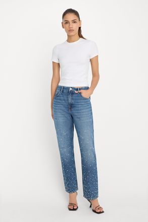 Good American Womens Good Icon Straight Ankle Pearl Jeans | Indigo, Size 15 Plus | Good American by Khlo&Egrave; Kardashian