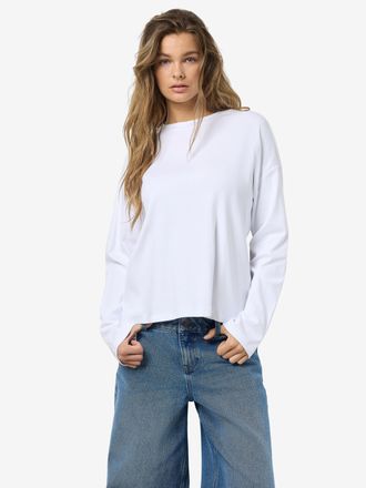 Noisy May Langarmshirt NOISY MAY NMMOCCA L/S REGULAR FIT TOP JRS FWD NOOS, Damen, Gr. XL, weiss (hellwei&szlig;), Jersey, Obermaterial: 95% Baumwolle, 5% Elasthan, un