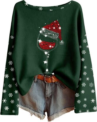 Generic Christmas Jumper Womens Funny Christmas Jumpers Xmas Tree Print Ladies Tops Funny Jumpers for Women UK Boho Sweatshirt Xmas Pullover
