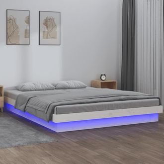 Berkfield Home LED Bed Frame White 140x190 cm Solid Wood