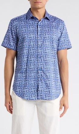 Robert Graham Short Sleeve Button Up Shirt in Blue at Nordstrom Rack, Size Xx-Large
