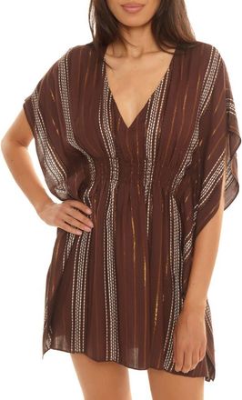 BECCA by Rebecca Virtue Radiance Metallic Stripe Cover-Up Tunic in Mocha at Nordstrom, Size X-Small