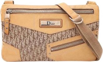Dior Pre-owned Street Chic Trotter Canvas Leather Shoulder Bag - Dames - Vintage Schoudertas - Beige - ONE Size - Leer - Vintage