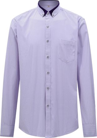 AlltheMen Mens Long Sleeve Shirt Plaid Button Down Business Formal Striped Dress Shirts Slim Fit Purple Striped S
