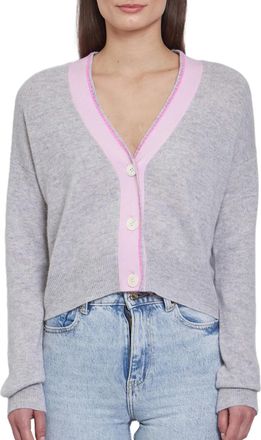 Autumn Cashmere Boxy Cardigan With Crochet Edge Placket In Cinderblock Combo