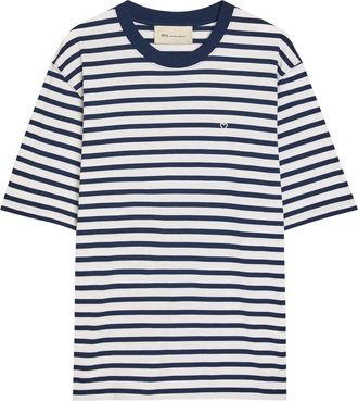 Ami Ami Paris Striped Logo-embroidered Cotton T-shirt - Blue - XL