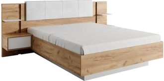 Vente-Unique Letto con comodini Con LED 160 x 200 cm Naturale e Bianco - ELYNIA