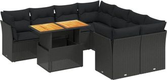 vidaXL Set De Sof&aacute;s De Jard&iacute;n 8 Piezas Y Cojines Rat&aacute;n Sint&eacute;tico Negro Vidaxl