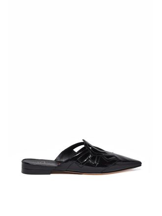 Masami Black Minimalist Cut-Out Patent Leather Mules