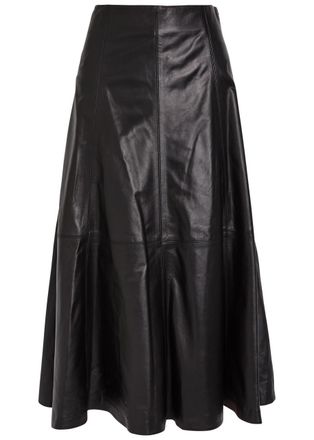 SIMKHAI Ryma Panelled Leather Midi Skirt - Black - 12 (UK16 / XL)