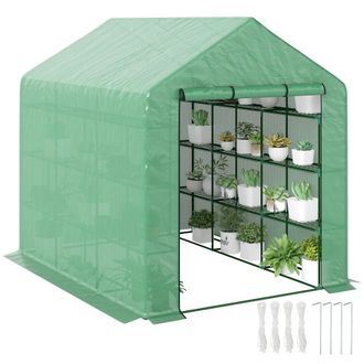 OEM Invernadero De Exterior Con Estantes De 4 Niveles Puerta Con Cremallera Y Marco De Acero 244x180x210 Cm Verde