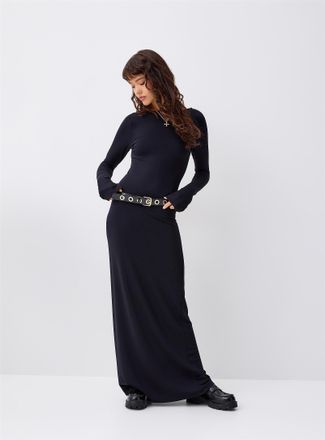 Twik Womens Flared-sleeve U-back maxi dress