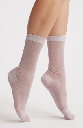 High Heel Jungle Beam Metallic Rib Crew Socks in Pink at Nordstrom