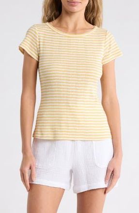 Splendid Boat Neck Pointelle T-Shirt in Honeysuckle Beige/White at Nordstrom Rack, Size X-Large