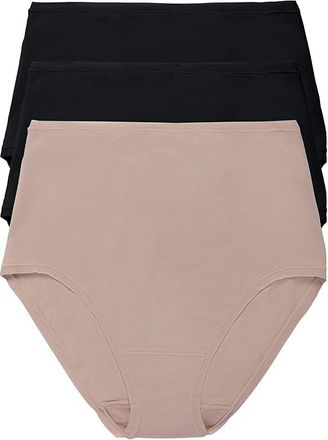 Natori Bliss Bare Cotton High Waist Brief 3-Pack Womens Underwear Black/Black/Cafe : M (Womens 10-12), Cotton/Elastane/Lycra