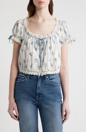 D&ocirc;en Nera Eyelet Ruffle Organic Cotton Crop Top in Fleurs De Bordeaux at Nordstrom, Size X-Small