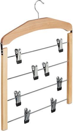 Relaxdays Percha M&uacute;ltiple De Madera, Antideslizante, Pantalones, Faldas, Pack De 1, Hxlxp: 45,5x39x2,5 Cm, Plata/natural - Relaxdays