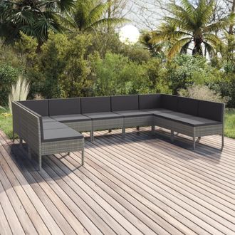 vidaXL Set De Muebles De Jard&iacute;n 9 Pzas Y Cojines Rat&aacute;n Sint&eacute;tico Gris Vidaxl