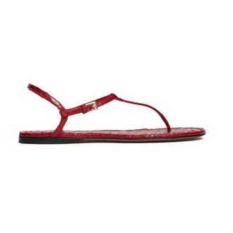 PARIS TEXAS Flat Sandals, female, Red, Size: 5 1/2 US Snake-embossed Leather Sandal