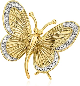 Ross-Simons Diamond Butterfly Pin in 18kt Gold Over Sterling