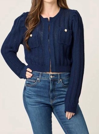 BTB Los Angeles Jade Crewneck Cardigan In Navy