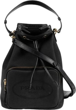 Prada Pre-owned Bucket Bags, female, Black, Size: ONE SIZE Pre-owned Duet Bucket Large Tote Shoulder Bag