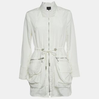 Emporio Armani White Zip Front Long Jacket