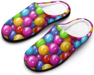 Generic Colorful Candy Print Womens Slippers Warm House Slippers Indoor House Shoes with Anti-Skid Rubber Sole