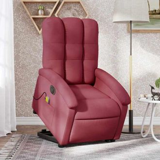 vidaXL Poltrona Alzapersona Massaggiante Elettrica Rosso Vino Tessuto - Vidaxl