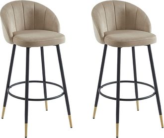 Vente-Unique Conjunto de 2 taburetes de bar de terciopelo y metal - Beige - ELIRAM