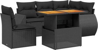 vidaXL Set De Sof&aacute;s De Jard&iacute;n 6 Piezas Y Cojines Rat&aacute;n Sint&eacute;tico Negro Vidaxl