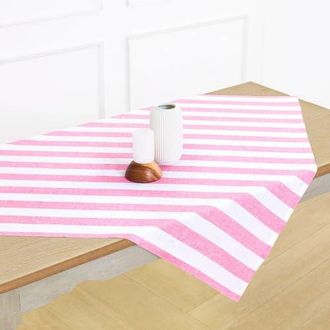 Solino Home Linen Table Throw 52 x 52 Inch for Dining Table, Holiday and Everyday Table Decor - Cabana Stripe in Pink And White at Nordstrom, Size