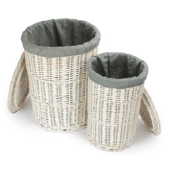 Red Hamper Set of 2 Round White Wash Laundry Hamper with Grey Sage Lining