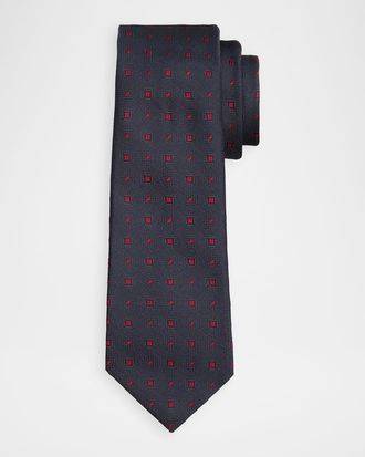 Kiton Men & apos;s Silk Micro-Geometric 7-Fold Tie