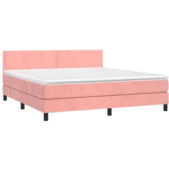vidaXL Vidaxl - Cama Box Spring Colch&oacute;n Y Led Terciopelo Rosa 160x200 Cm