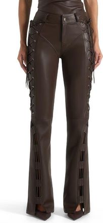 Mani&egrave;re De Voir Ambre Leather Lace Up Flared Trousers in Brown at Nordstrom, Size 12