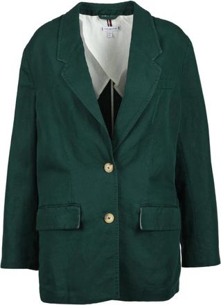Tommy Hilfiger Katoenen Linnen Jas - Dames - Blazers - Groen - L - Katoen - Jassen